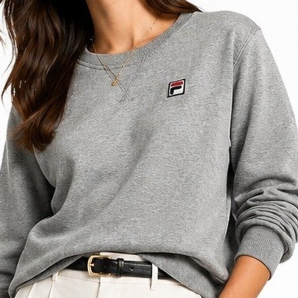 Fila Streetwear Gray Crewneck Sweatshirt‎ Embroidered Logo Fleece Pullover Small
